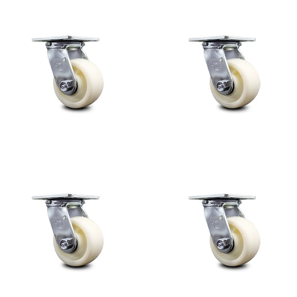 Service Caster 4 Inch Nylon Wheel Swivel Caster Set with Roller Bearings SCC-30CS420-NYR-4 - main